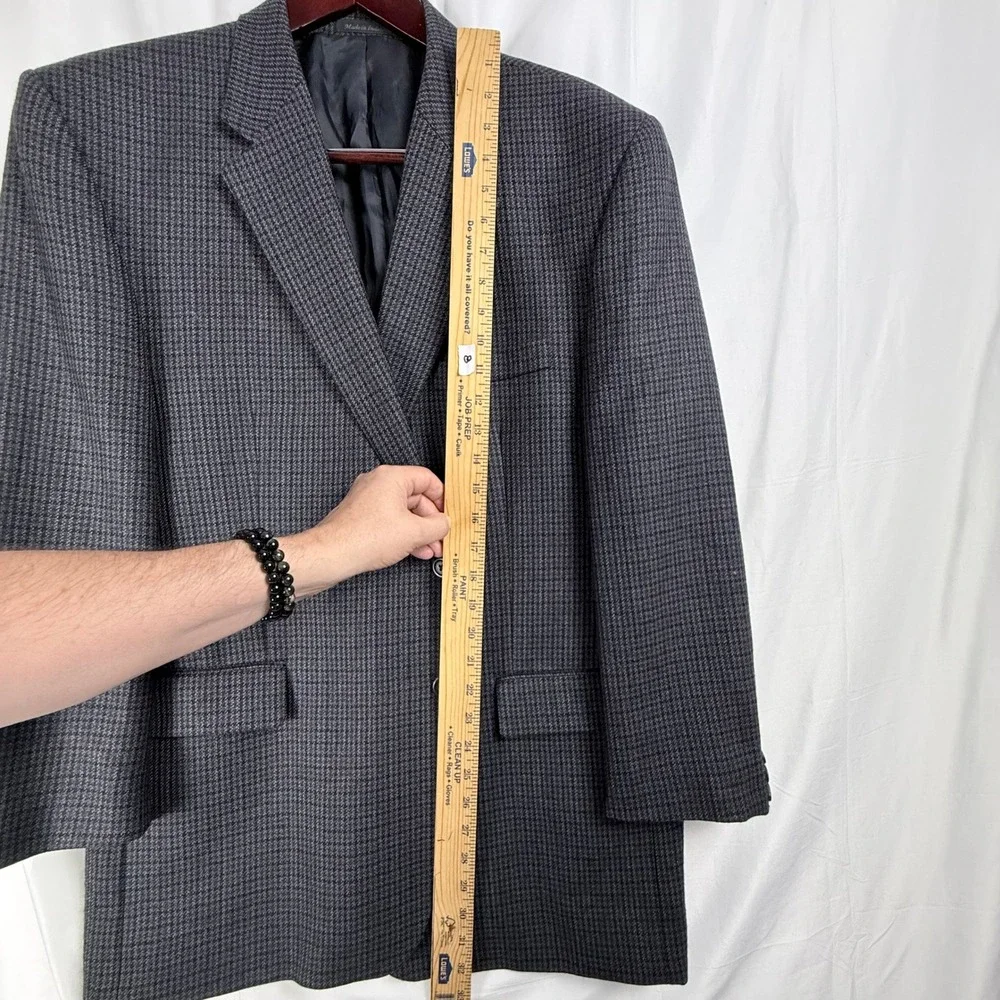 Chaps Sport Coat Mens 46R Lambswool Grey Houndstooth Blazer Academia Preppy